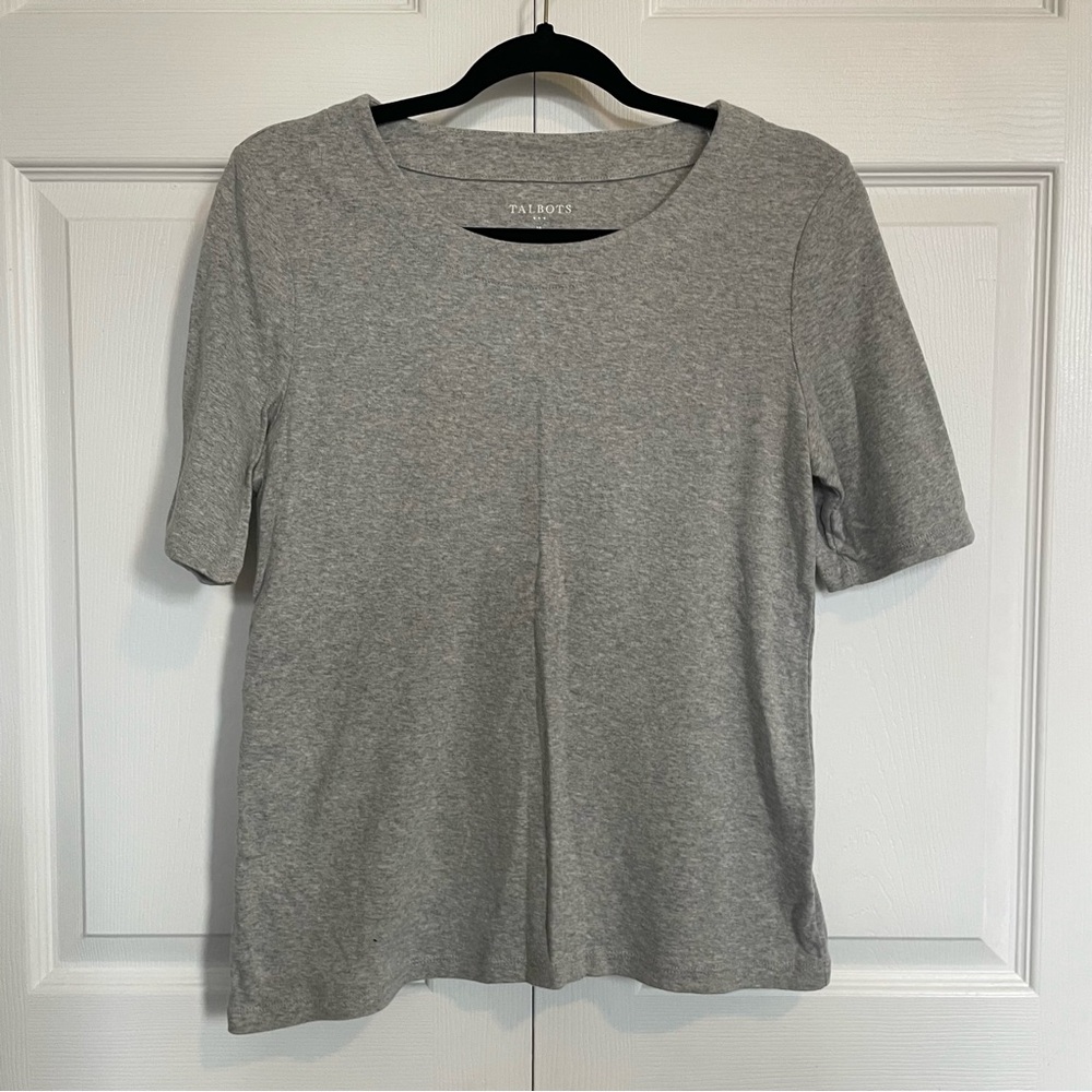 Talbots Grey Scoop Neck Short Sleeve Top